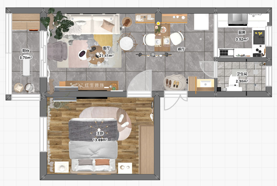 高灵慧｜沿河二村3-402-60㎡-北欧风格｜2室1厅1卫｜老房装修｜定制家￥103000｜全包10